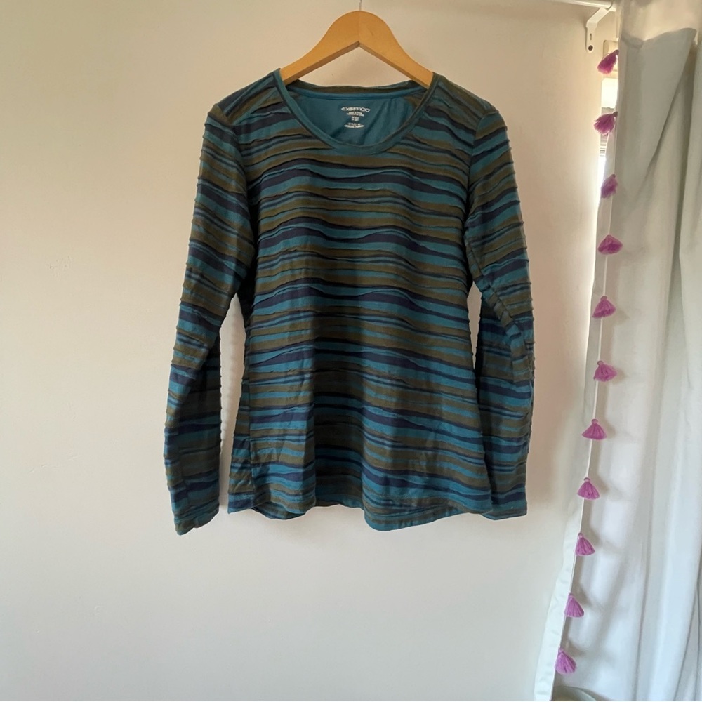Exofficio Blue and Green Striped Long Sleeve Shirt
